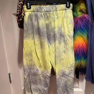 gray and yellow tie dye joggers